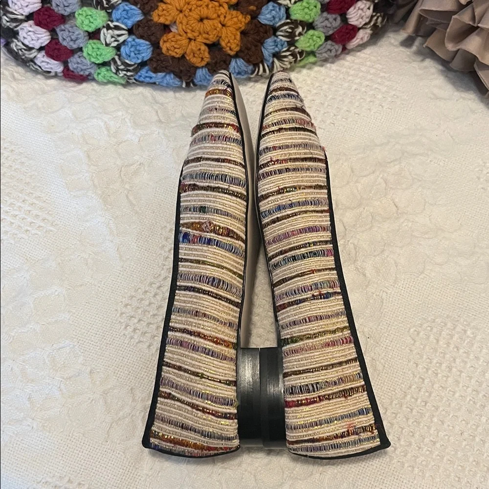 Tuckernuck Women’s Multicolor Nina Tweed Neutral Woven Striped Ballet Flats 7
